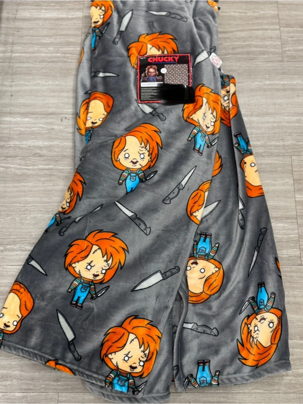 Chucky Plush Throw Blanket — Gray with Orange Chucky Print